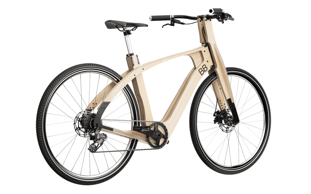 Bicyclette en bois 3 quart arrière