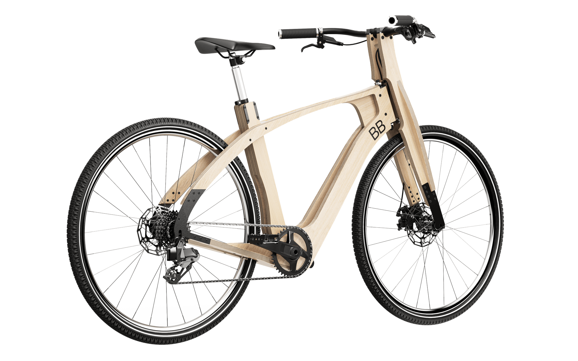 Bicyclette en bois 3 quart arrière