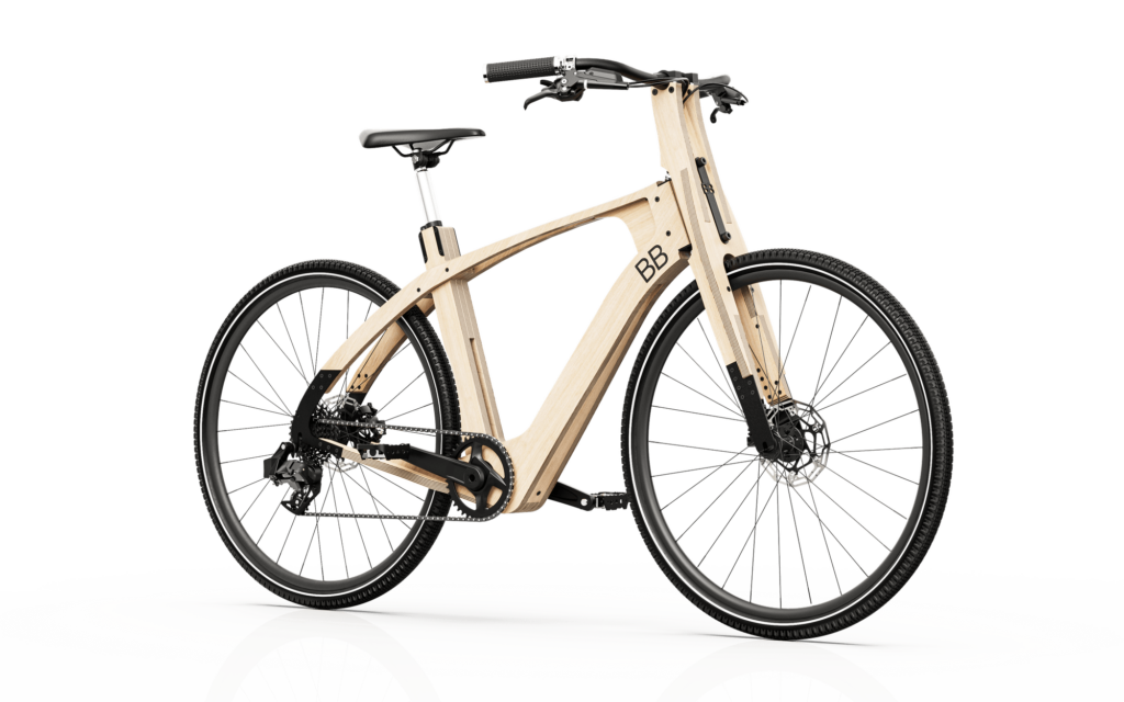 Bicyclette en bois vue 3 quart