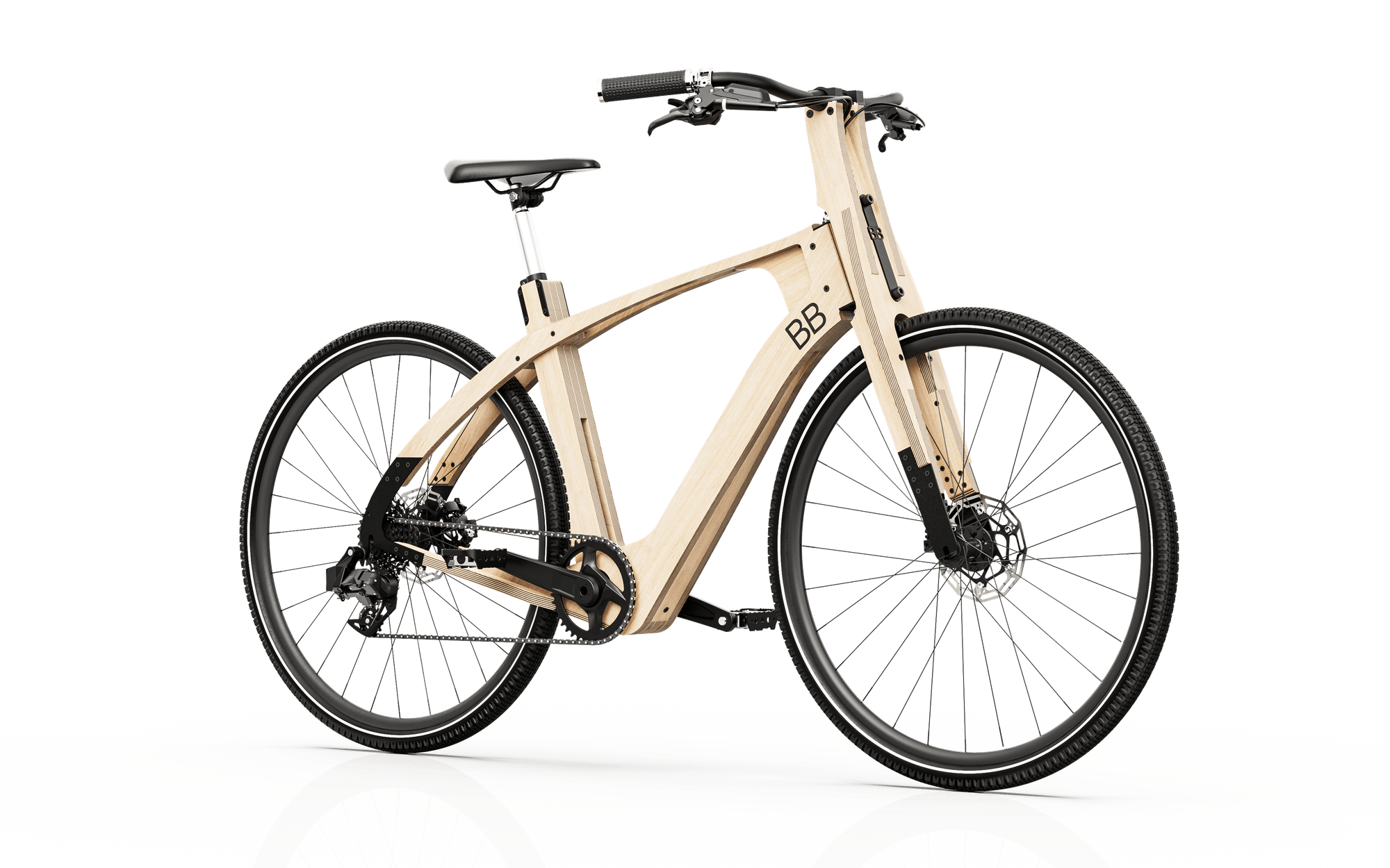 Bicyclette en bois vue 3 quart